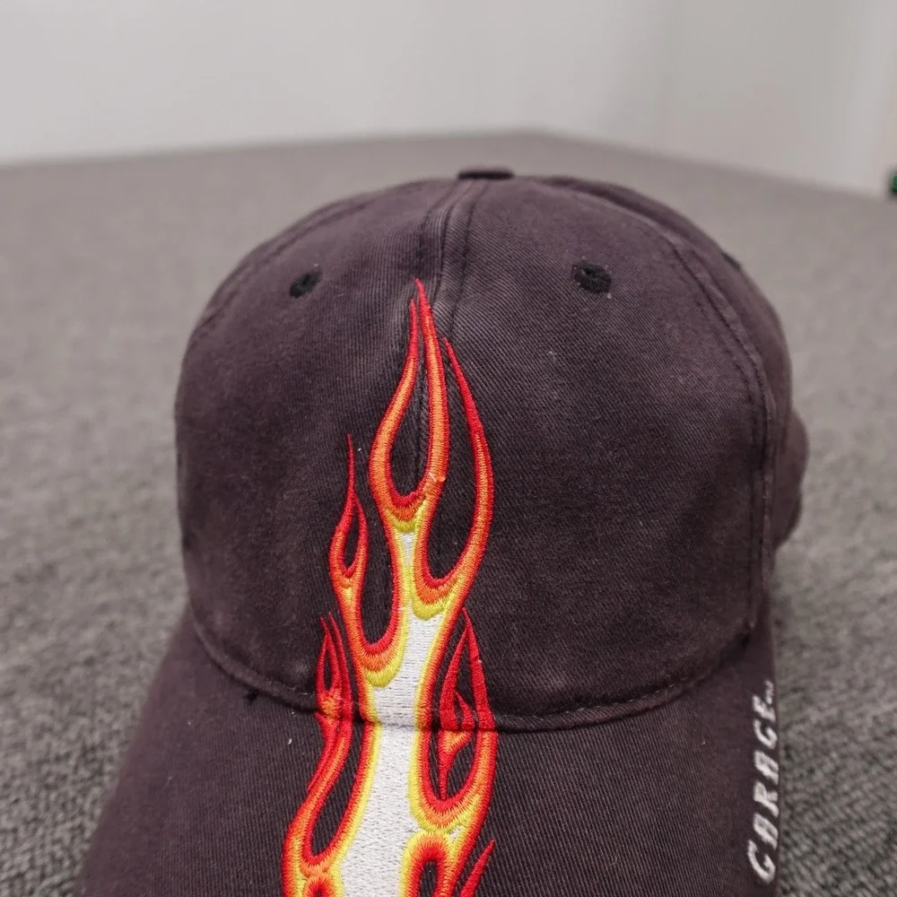 Vintage Monster Garage Hat Cap Strap Back Mens One Size Black Flame Skull Y2K